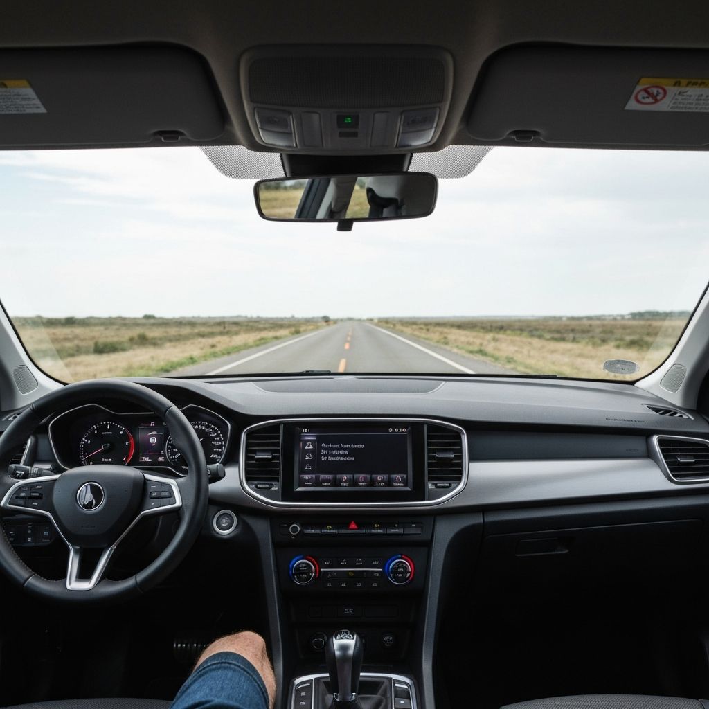 View from inside car during driving lesson